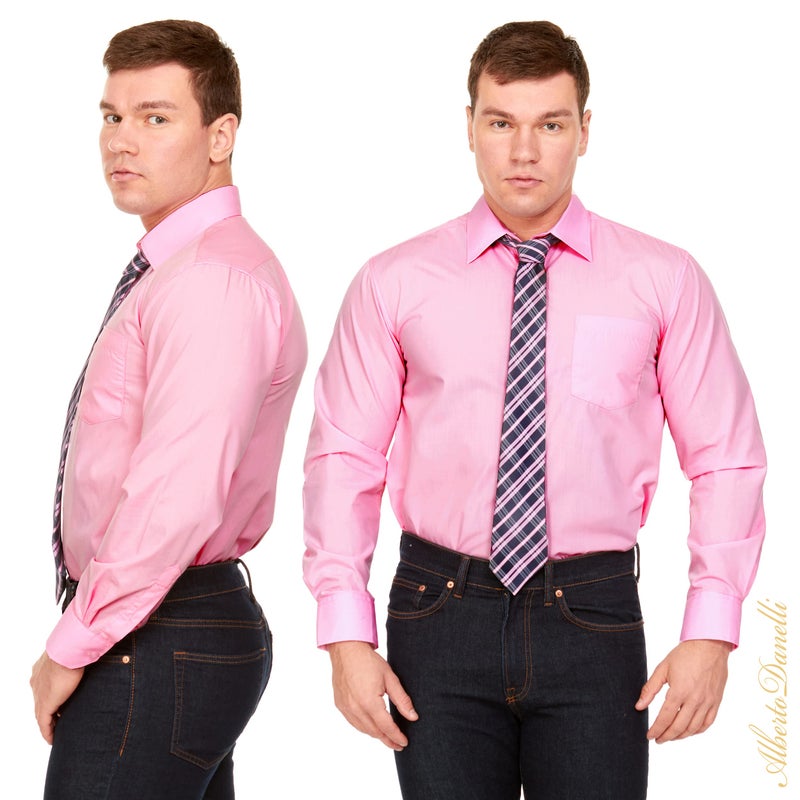 Alberto Danelli Men's Dress Shirt & Tie Set, Regular Fit, Long Sleeve, Up to 5XL, Blush - Image 2